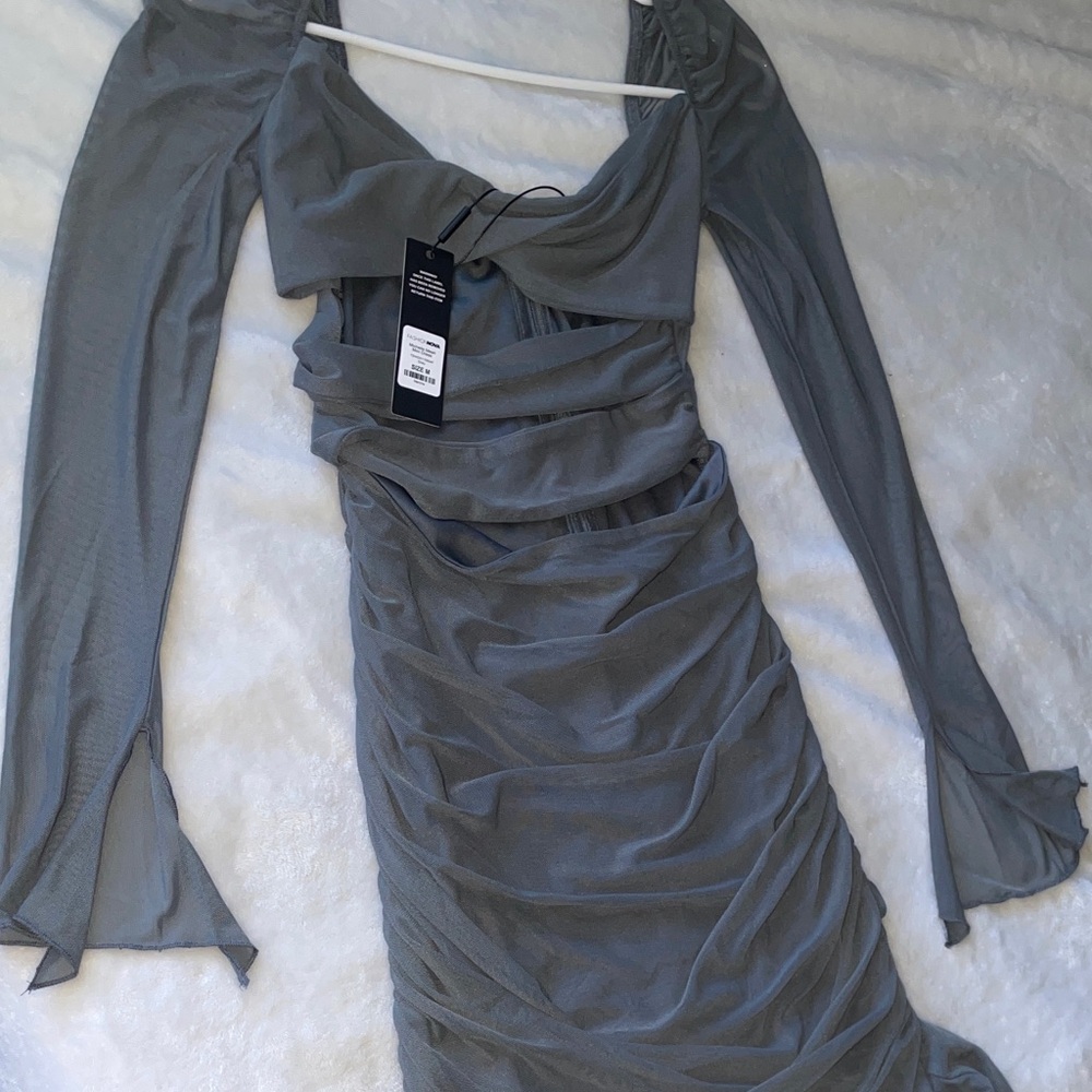 Fashion Nova Charcoal Long Sleeve Dress